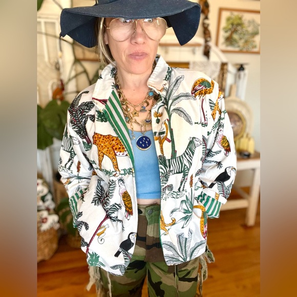 #81 New! Jungle Jynx Velvet Suzani Style Jacket With Stripped Lining - Picture 5 of 8